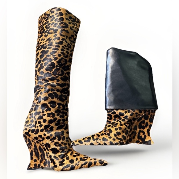 Schutz Siena Over The Knee Boot Leopard Print Calf Hair Size 6.5  Wedge Heel - Picture 8 of 10